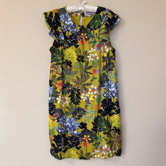 Ann Taylor Loft M Floral Shift dress Multi color Flutter flounced sleeve Boho - Picture 4 of 11